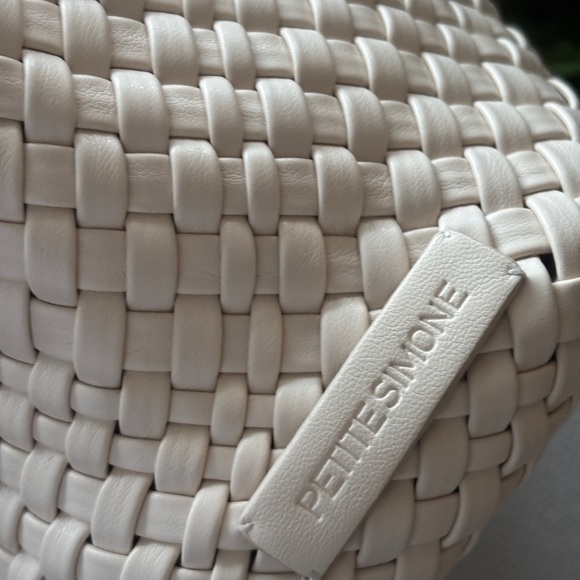 Petite Simone Vegan Leather Handwoven Hazel Creamy White Woven Bag Medium - Picture 2 of 13